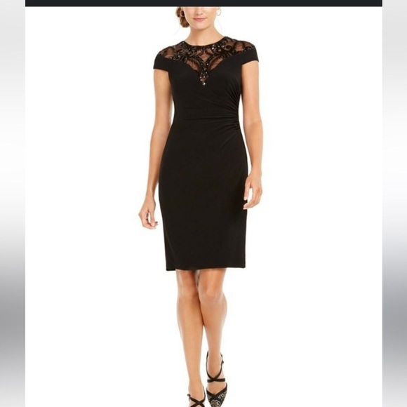 ENFOCUS STUDIOS LACE AND SEQUIN TOP FULL BACK ZIPPER SHORT SLEEVE DRESS SZ 16 - Picture 3 of 15